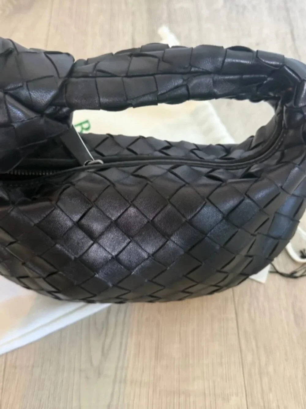 Bottega Veneta Mini Jodie Intrecciato Woven Leather Hobo Bag Black